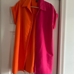 Orange and pink shirt dress.